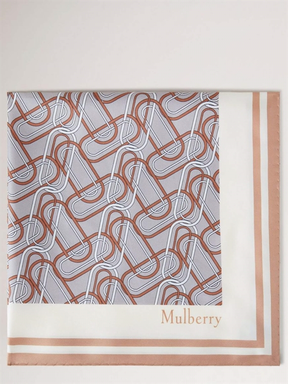 Mulberry Softie Chain Sq55 Bio Silk Twill Tørklæde, Pale Grey-Cream